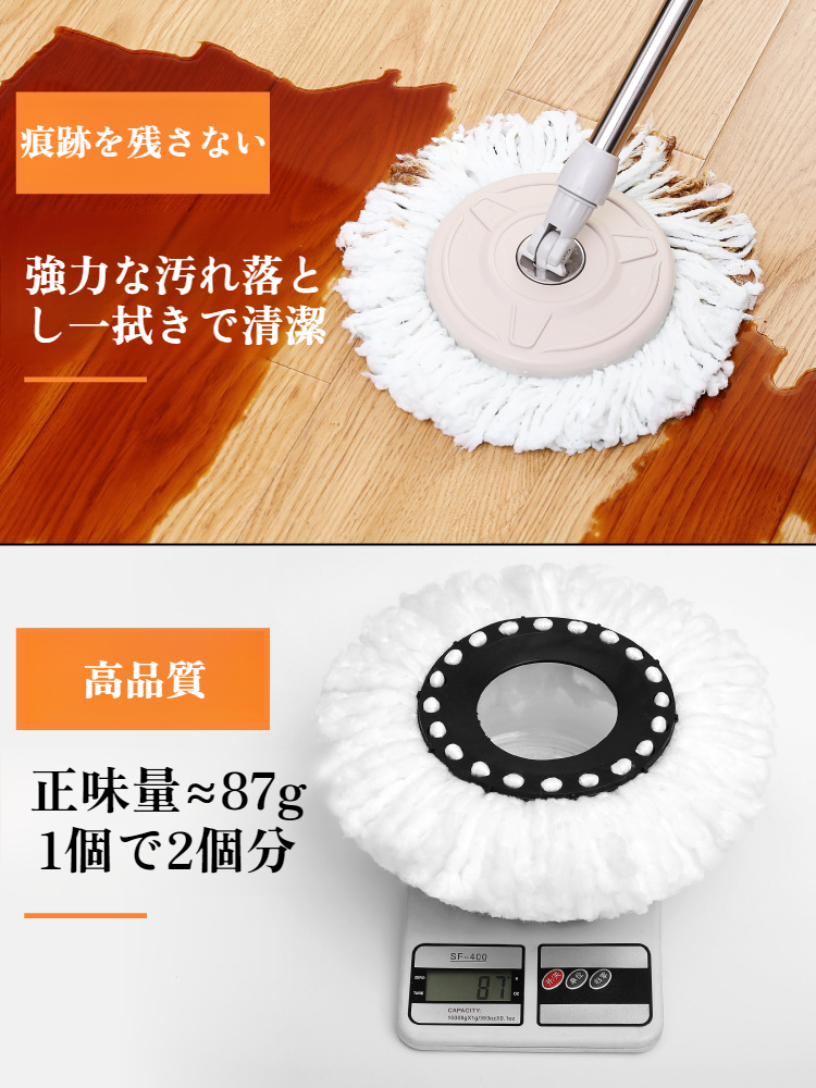 手洗い可能なモップヘッドの水洗いイメージ