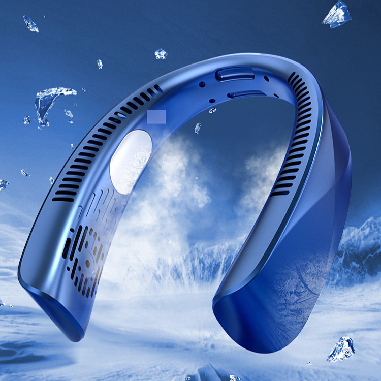 羽根のない首ファンを首にかけて使うイメージ画像