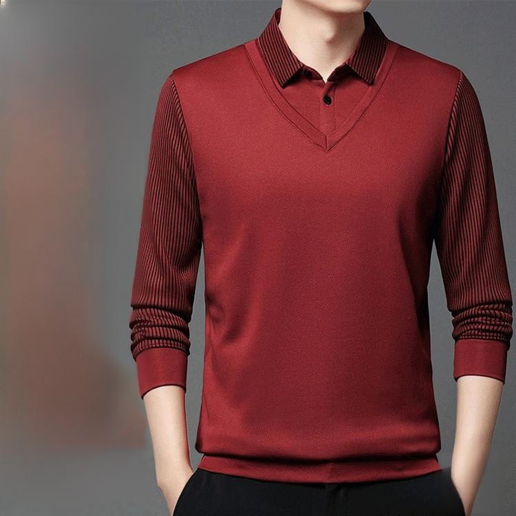 裏起毛レイヤード風長袖ポロシャツ