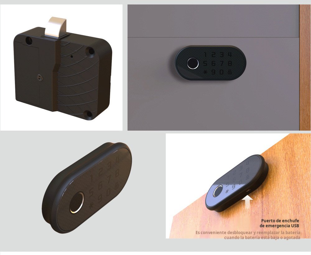 Detalle del sensor biométrico de la cerradura de cajón