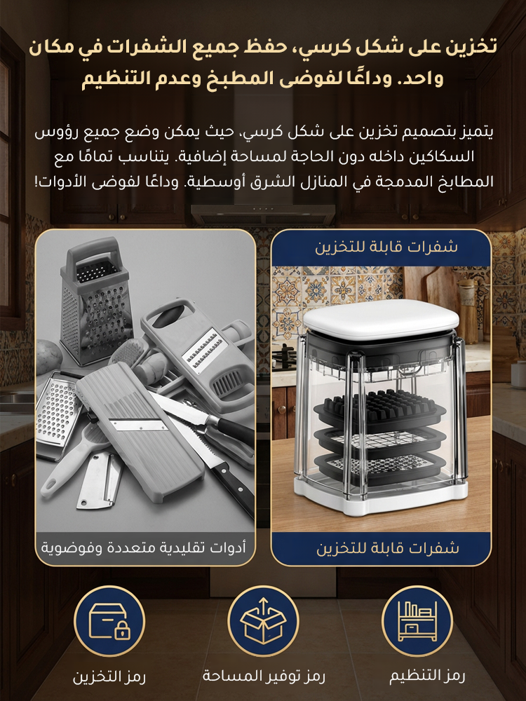 قطاعة خضار متعددة الوظائف تعمل بالضغط للاستخدام في المطبخ