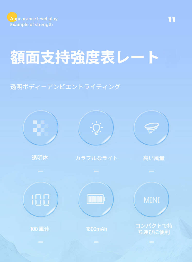 ポータブルで便利なカラフルライト付き小型ファン