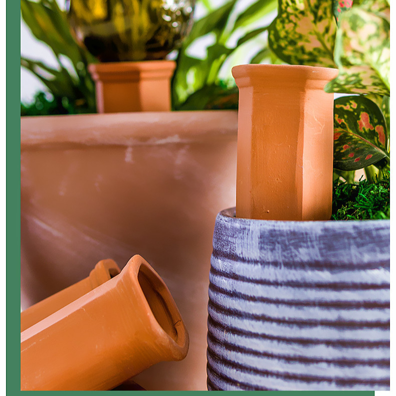 セラミック怠惰な自動花散水装置赤い陶器透水器 4 パックドリッパー庭点滴灌漑装置