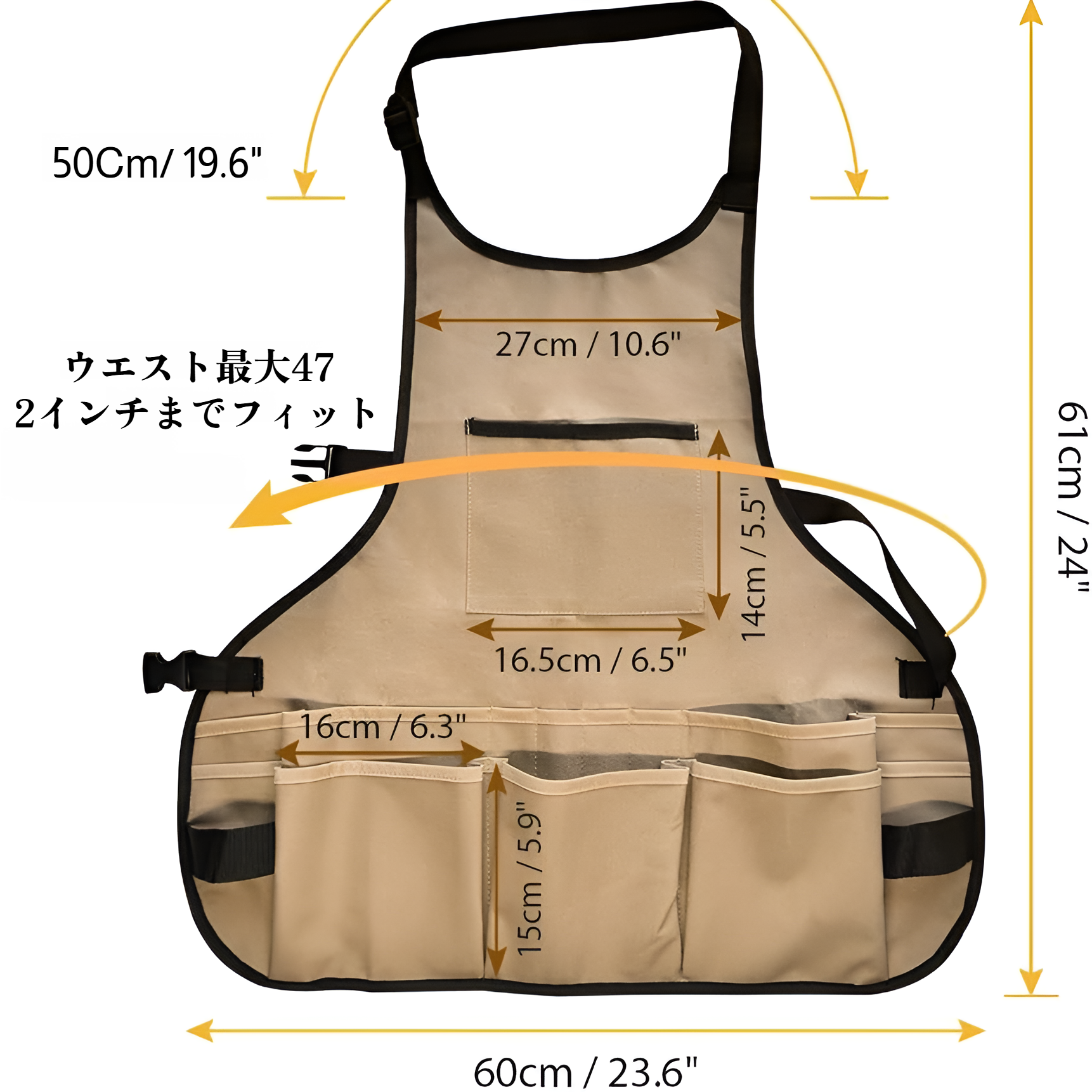 ガーデンツールエプロン 大容量 ガーデニング 収穫用エプロン マルチポケット 自動車修理 マスター作業服
