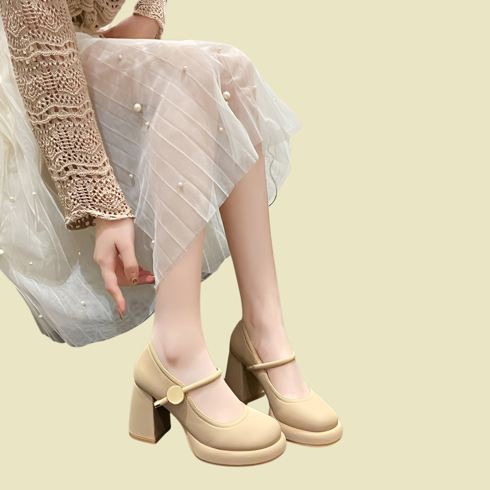 French style high-heeled single button shoes