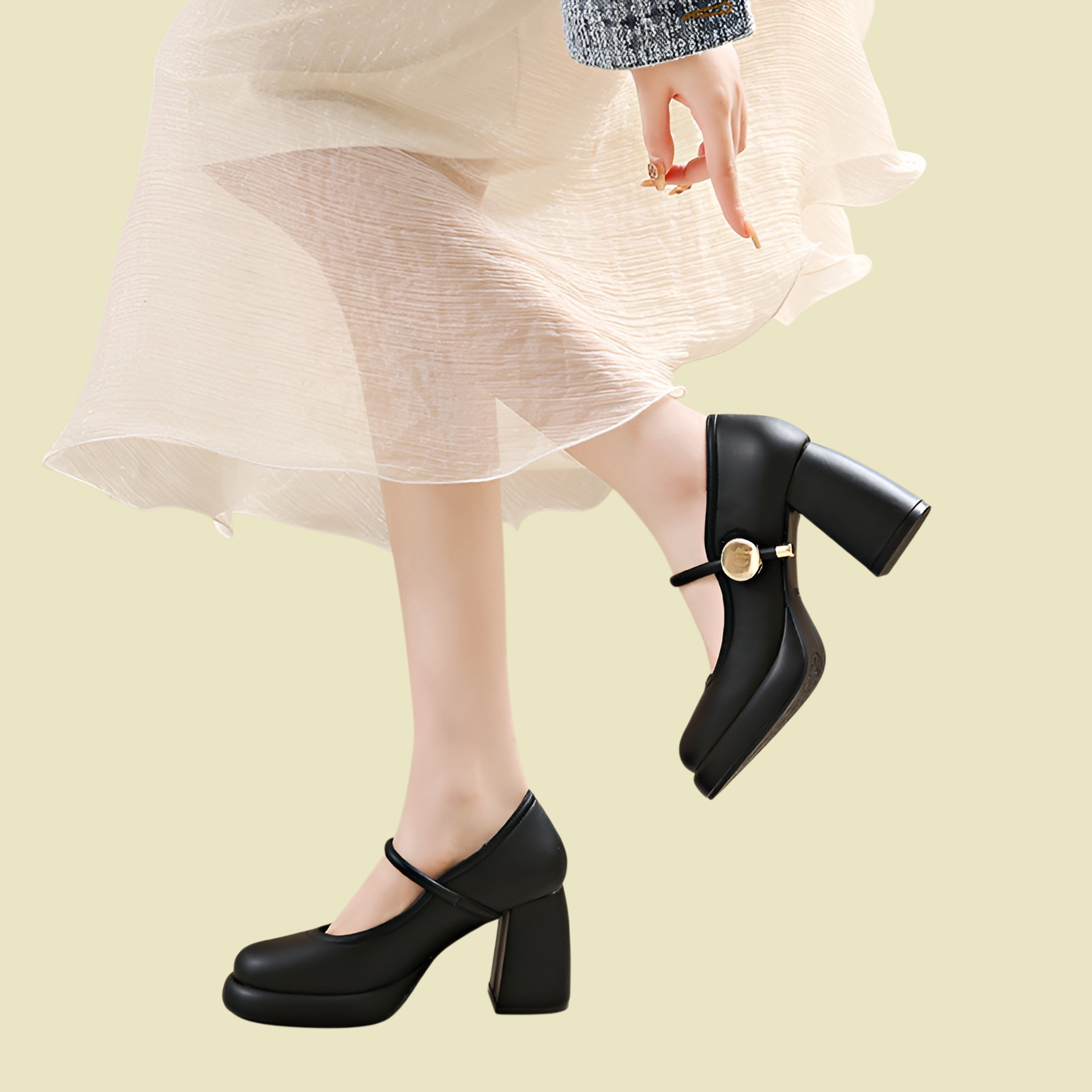 French style high-heeled single button shoes