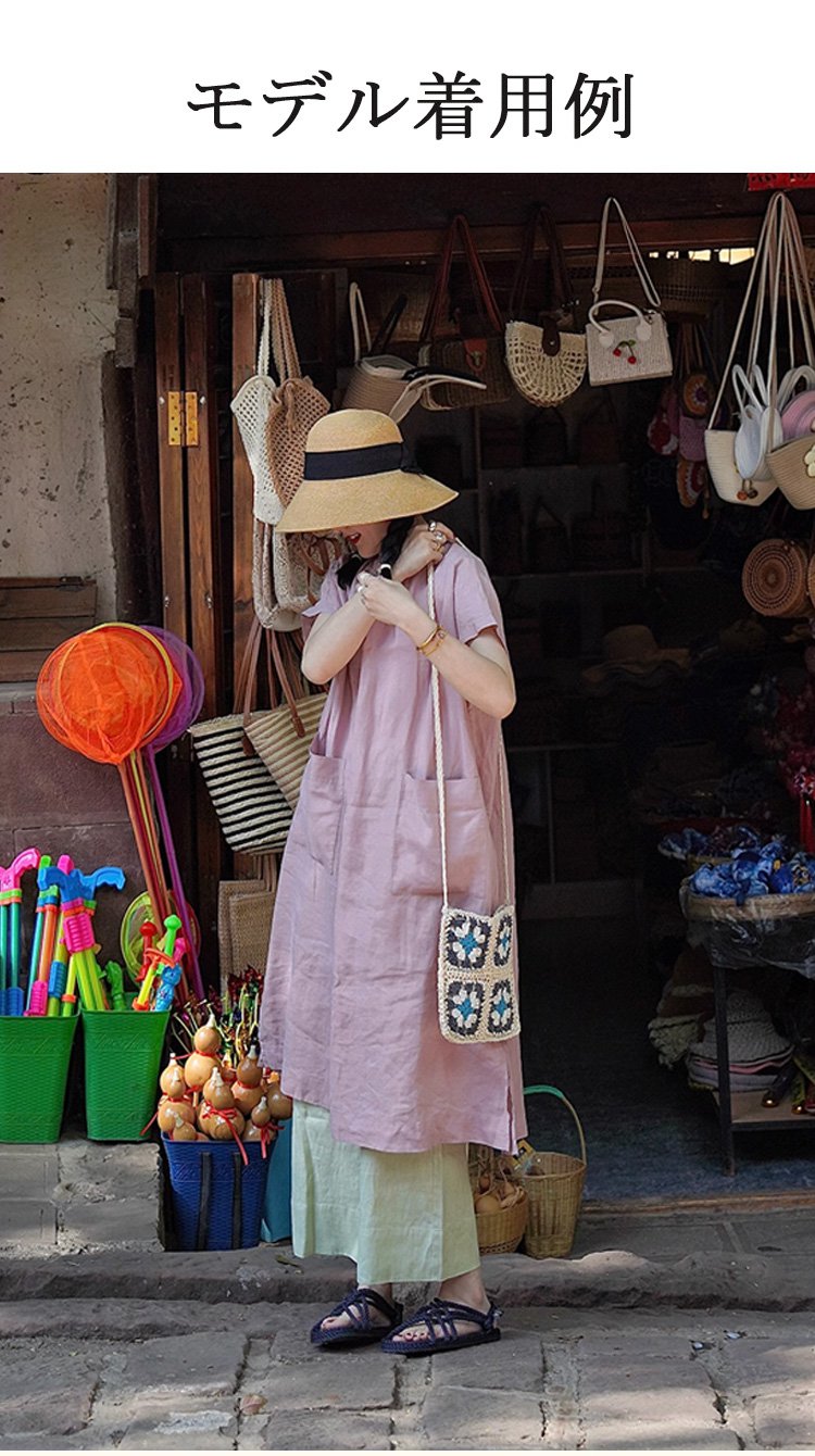 涼しげな綿麻ワンピースの素材感