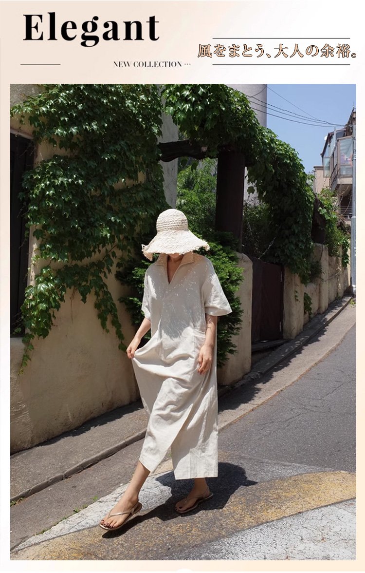 ナチュラルな素材感の綿麻ワンピース