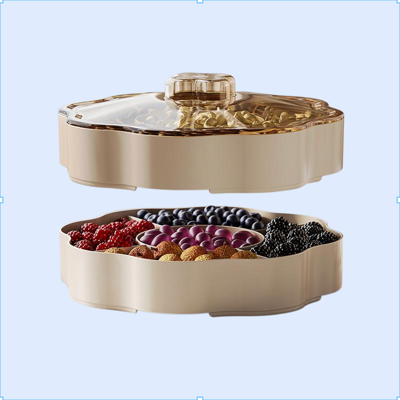 家用乾果盤分格帶蓋零食乾果擺放盤客廳茶几輕奢糖果盒堅果收納盒