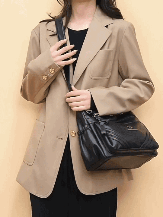 حقيبة كتف جلدية راقية ذات جيوب متعددة، مصممة خصيصا للأم