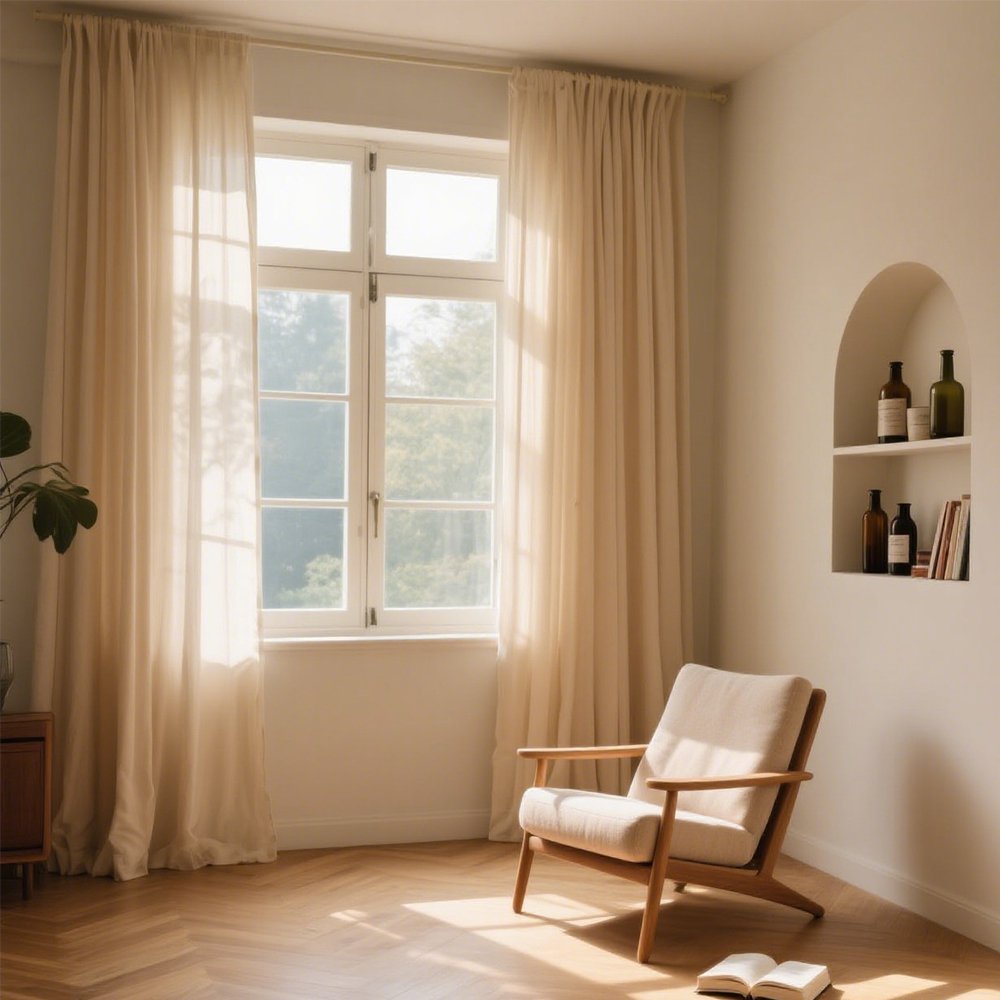 고급 리넨 재질의 감성 커튼 클로즈업