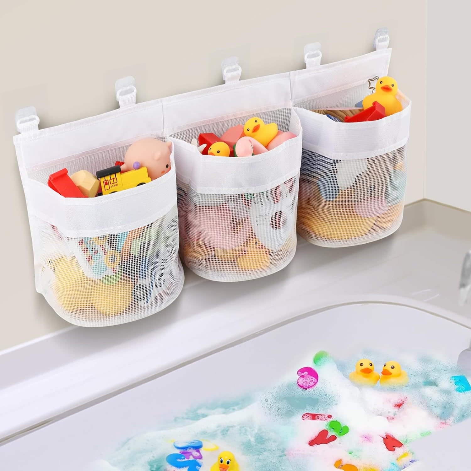 Aufbewahrungstasche für Kinderspielzeug im Badezimmer, Mehrgitter-Klassifizierung, Netztasche mit gr