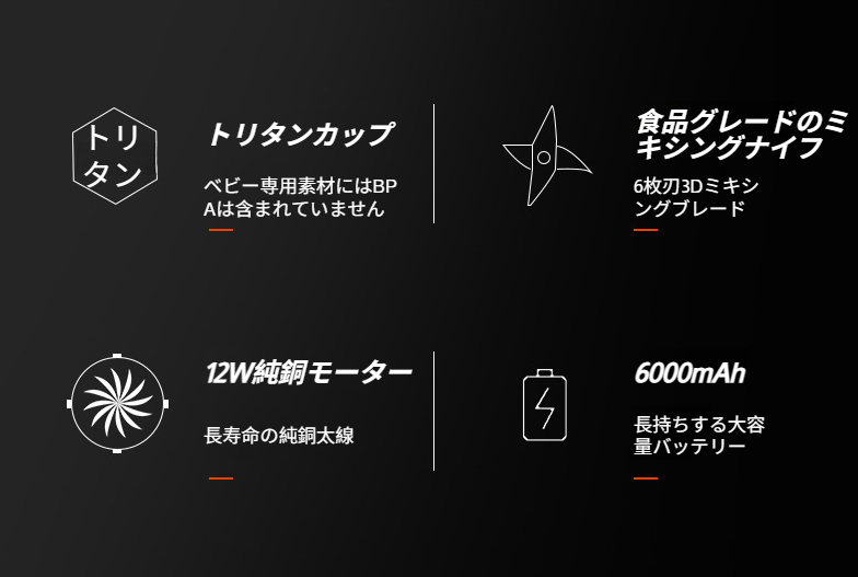 6000mAhバッテリー搭載ジューサー 持ち運びに便利なジューシングカップ