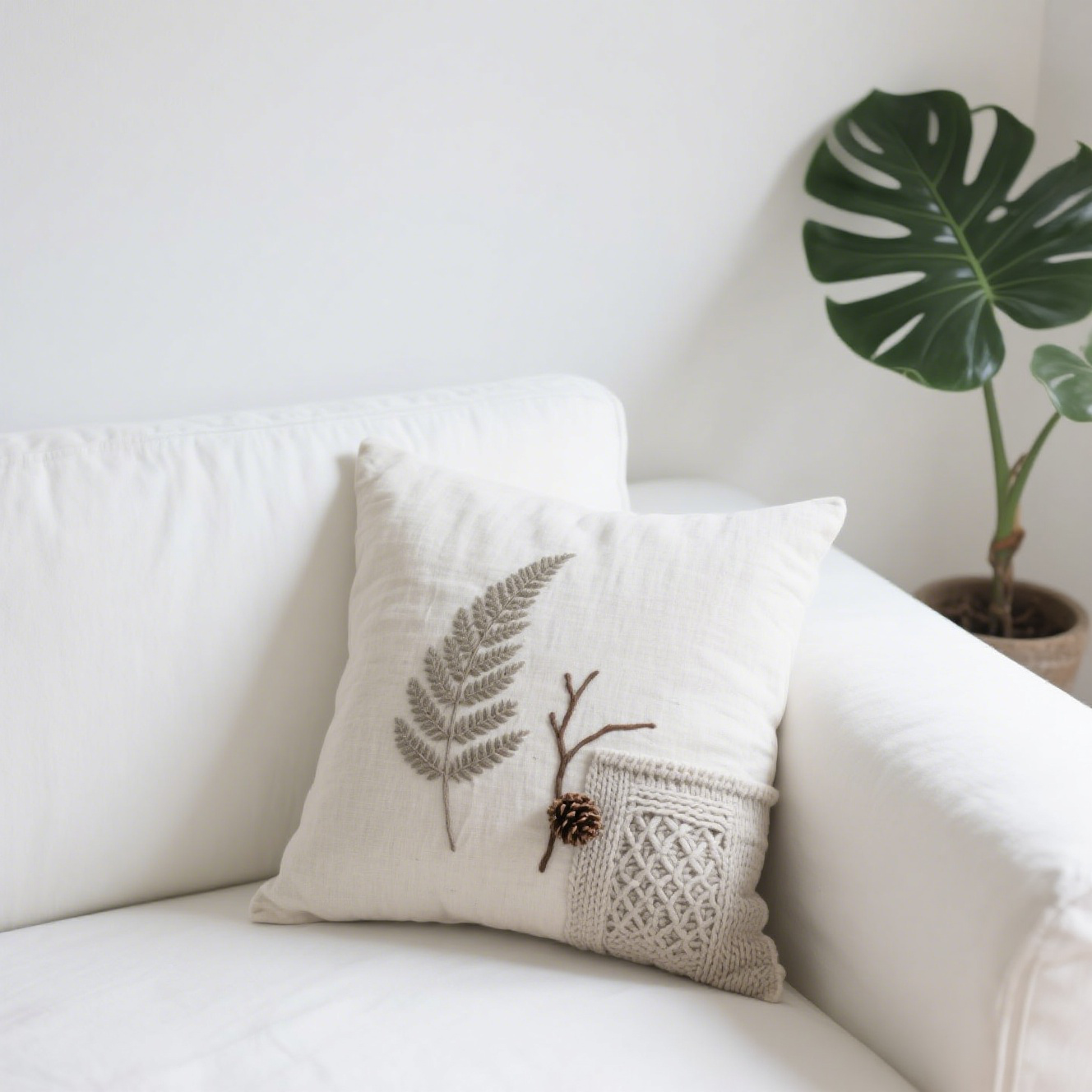 Cojines de lino con elementos botánicos para sofá de sala (paquete de 2)