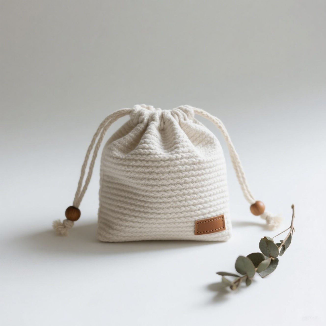  Bolsa de almacenamiento de lino estilo forestal con etiqueta de cuero