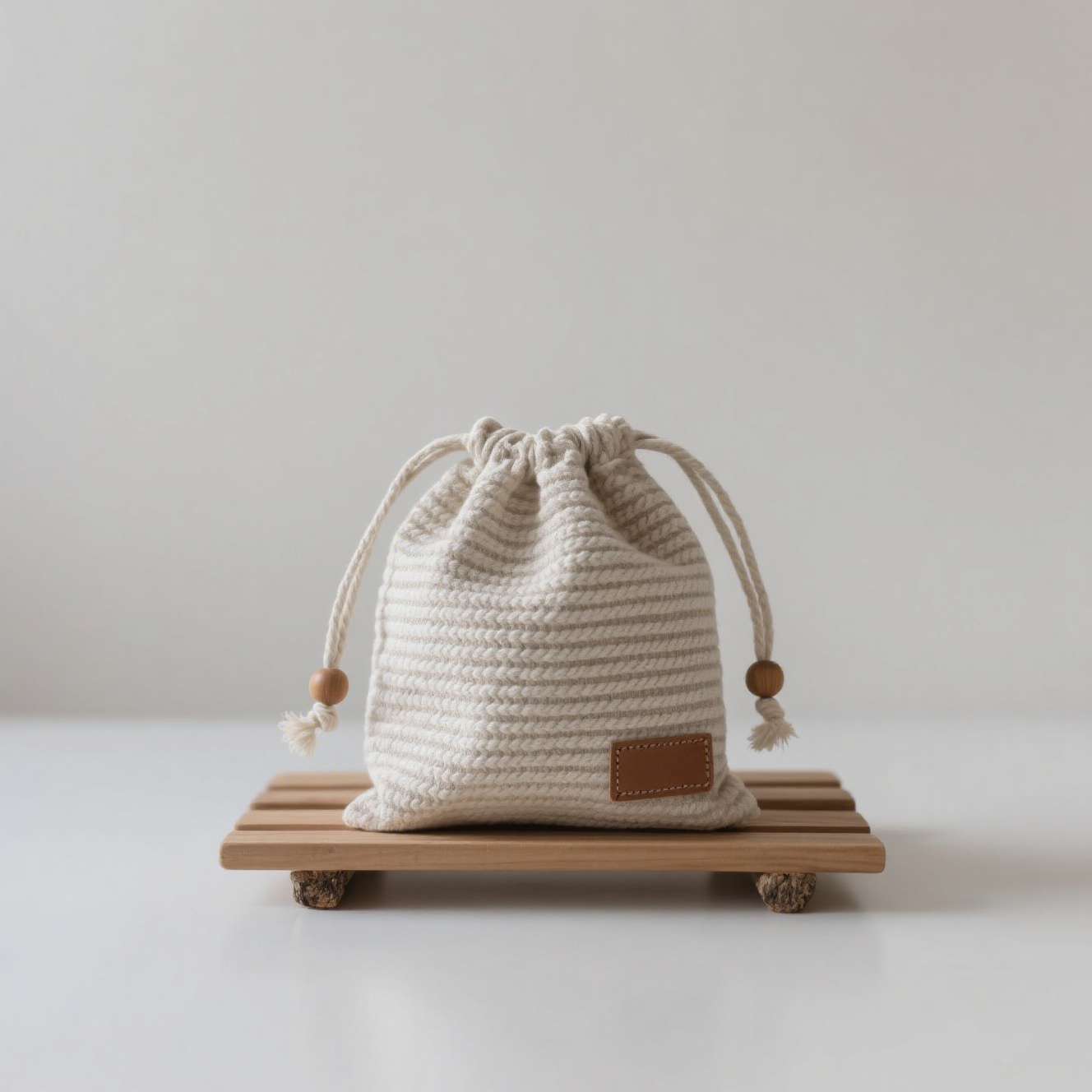  Bolsa de almacenamiento de lino estilo forestal con etiqueta de cuero