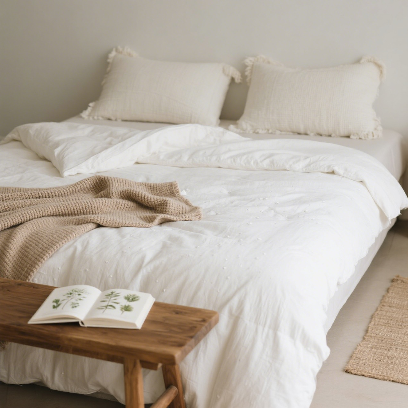 Juego de cama de cuatro piezas estilo Wabi-Sabi de algodón y lino