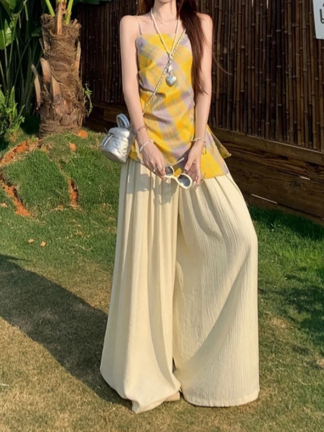 스포츠 스타일 캐주얼 와이드 레그 팬츠