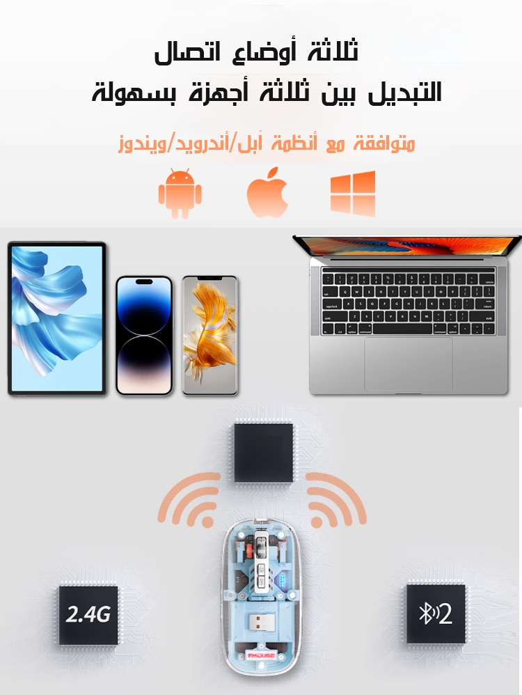 فأرة شفافة لاسلكية مغناطيسية بثلاثة أوضاع اتصال