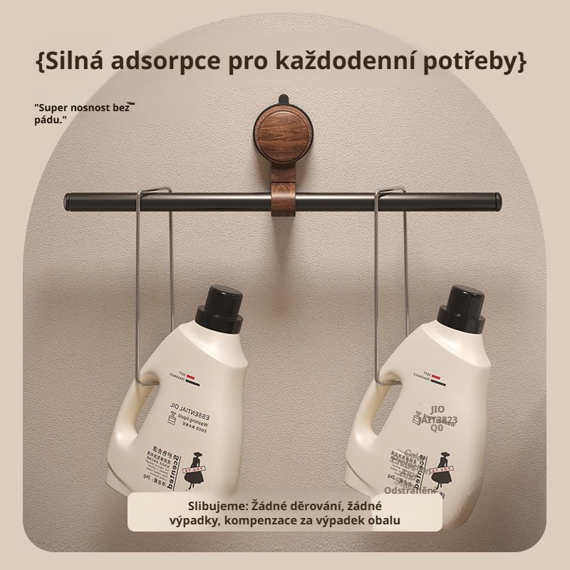 Koupelnový věšák na ručníky s přísavkou, ořechové dřevo, bez vrtání, jednoduchý design