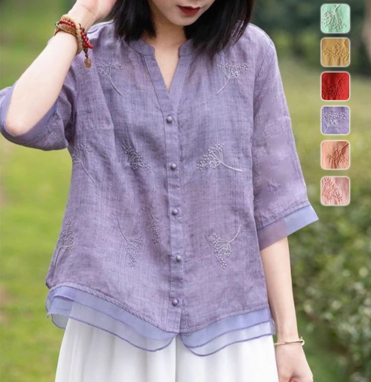 고급 면 마 소재 여성 셔츠 뒷모습