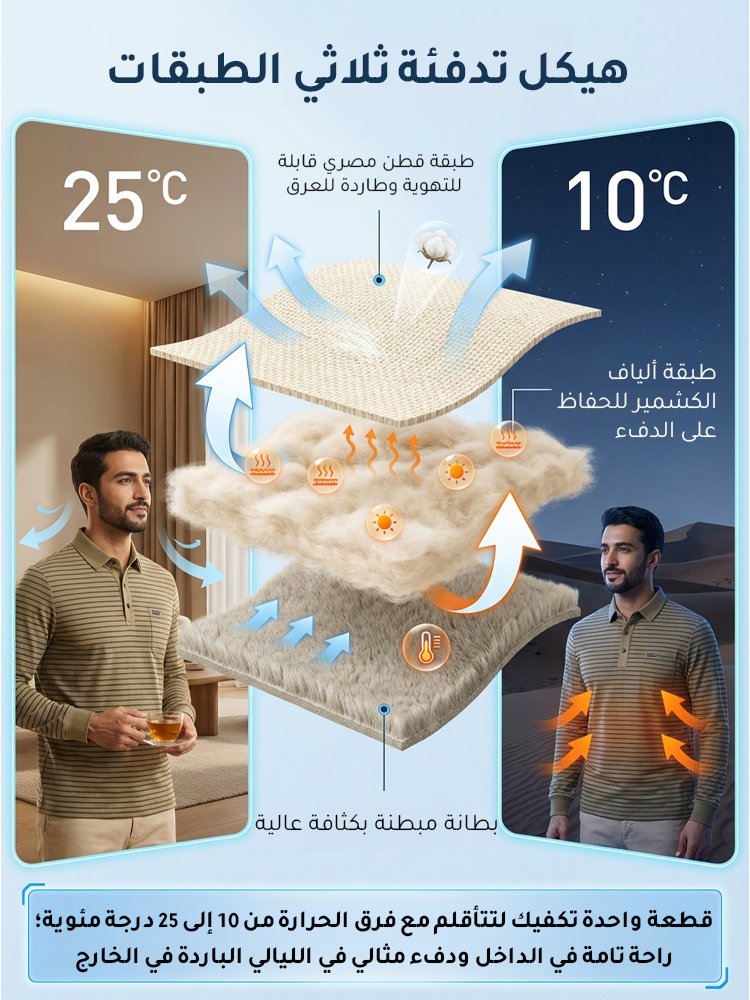 قميص بولو رجالي شتوي سميك مبطّن مخطط بياقة قابلة للطي