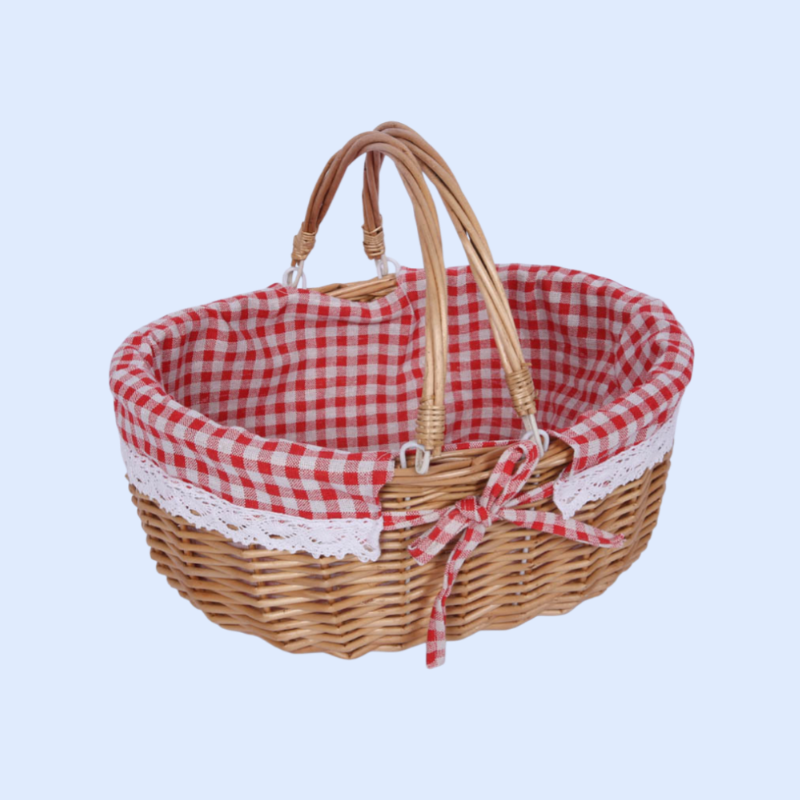 Double handle linen lining willow picnic basket movable handle whole willow rattan storage basket fr