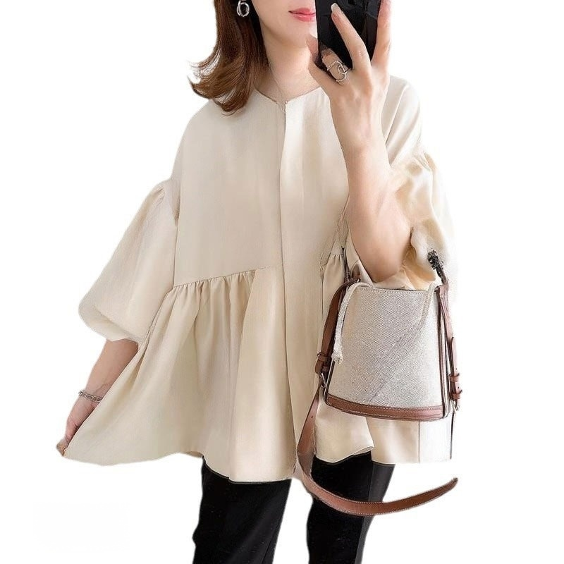 인형 셔츠 암문 라운드 루즈 인형 셔츠 암문 라운드 탑