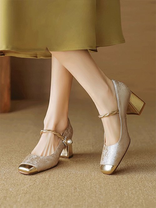 엘레강스 힐 신중국 여성화 스퀘어 미들 굽 엘레강스 스몰카우 단화