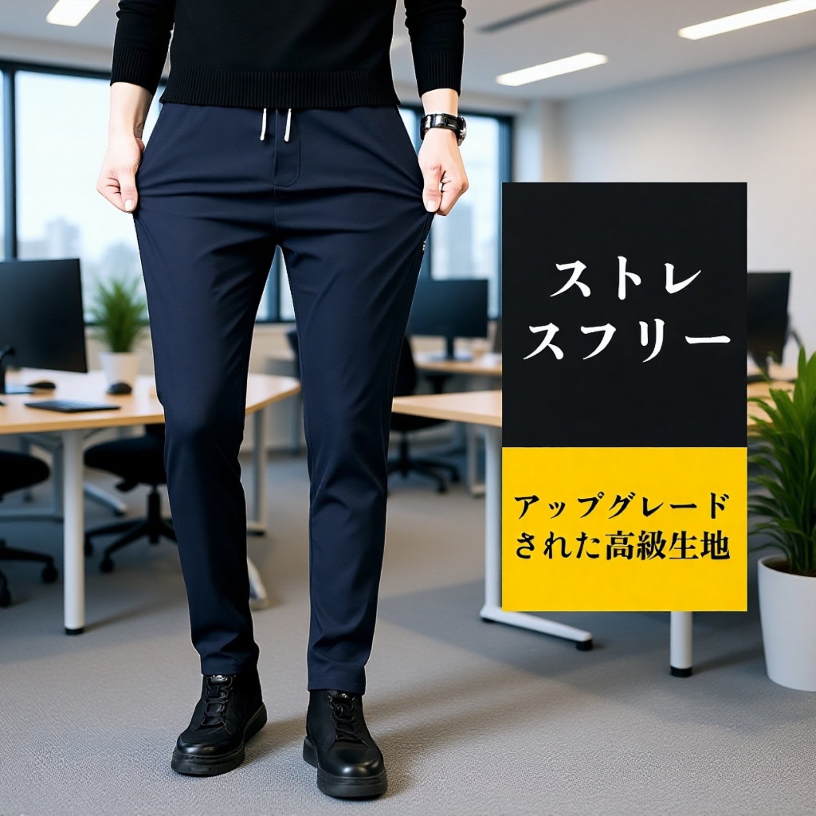 裏起毛ストレートゆったり速乾メンズパンツ