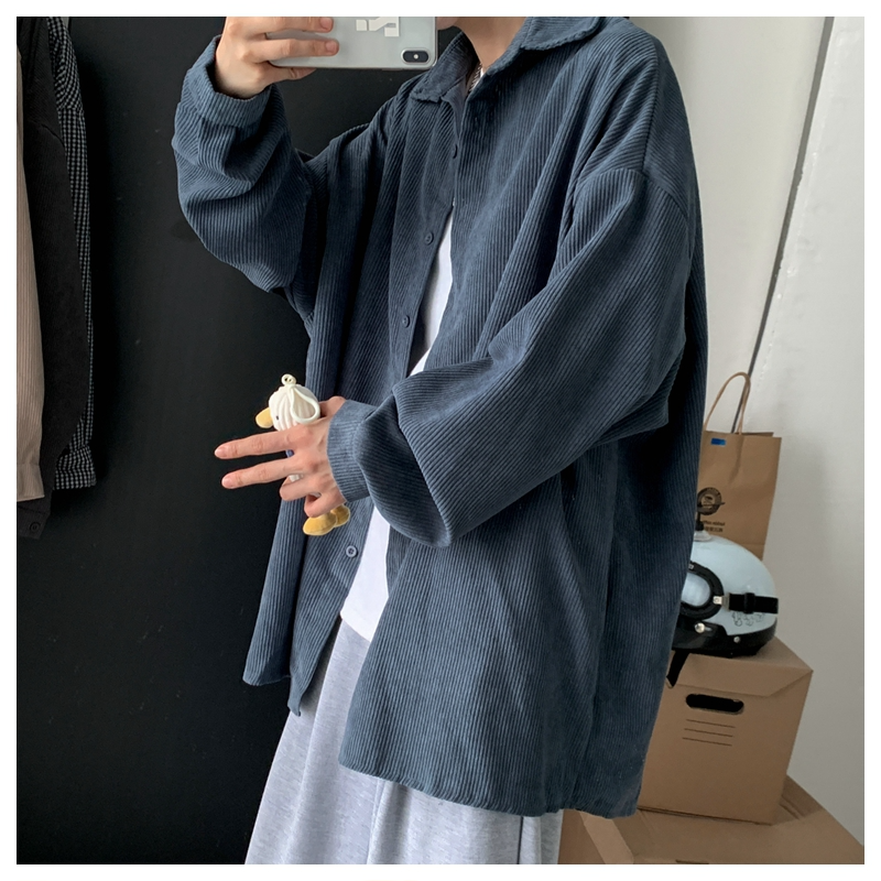 ティーンエイジャーのゆったり長袖コーデュロイシャツ ハンサムカジュアルシャツ秋ユニセックス個性シャツ
