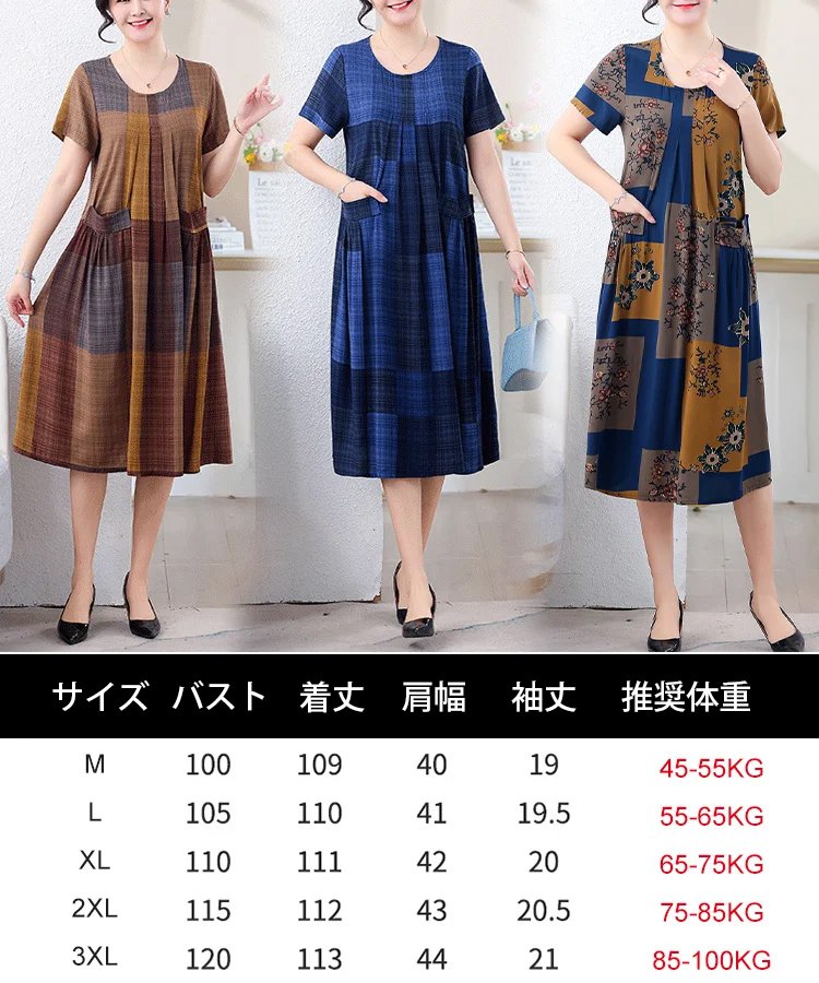 新型チェック柄の体型カバー用ワンピース