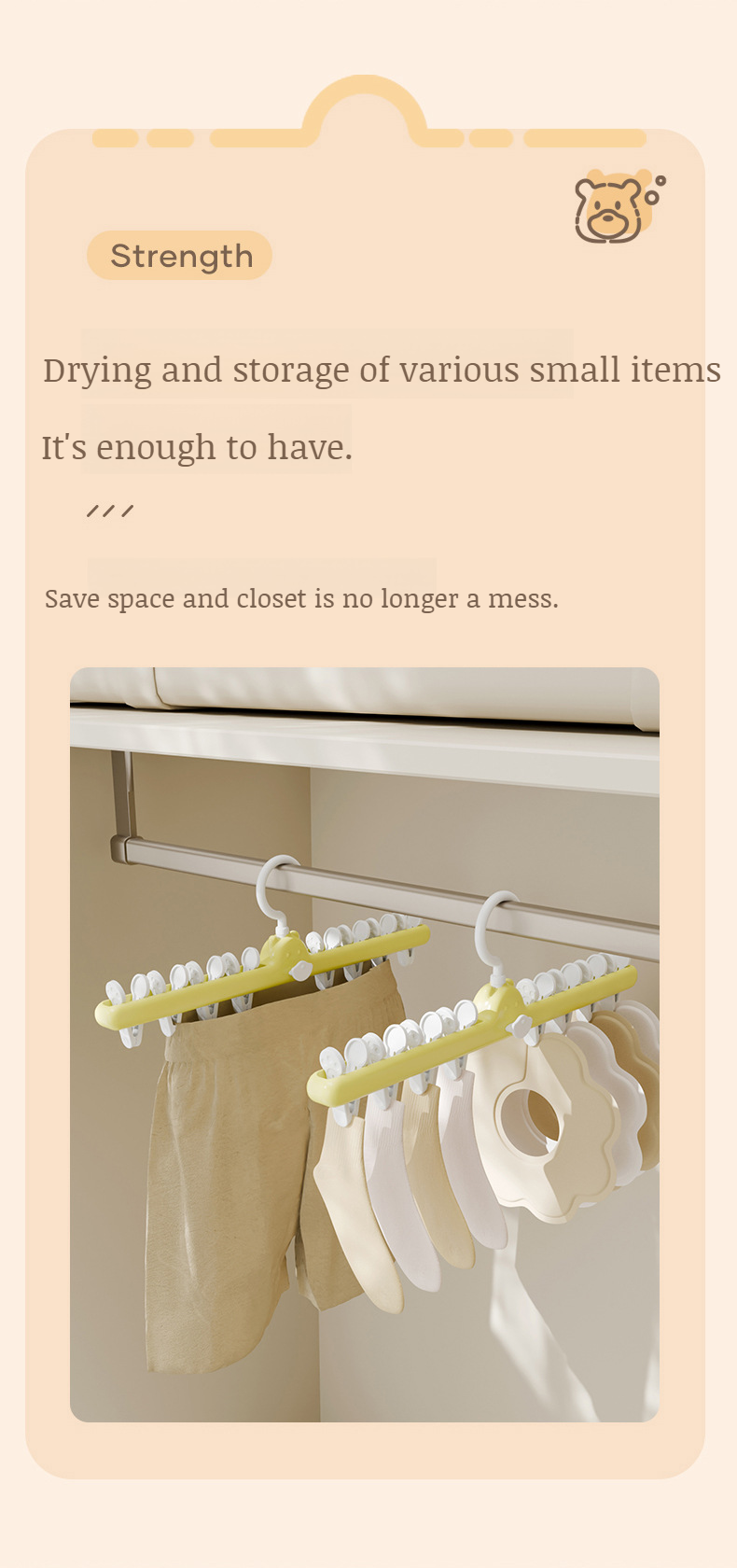 Sock clamps organizing laundry in limited space
