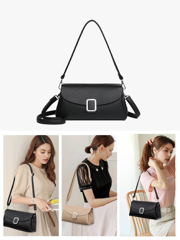 حقيبة كتف راقية سهلة التنسيق من جلد بملمس حبيبي