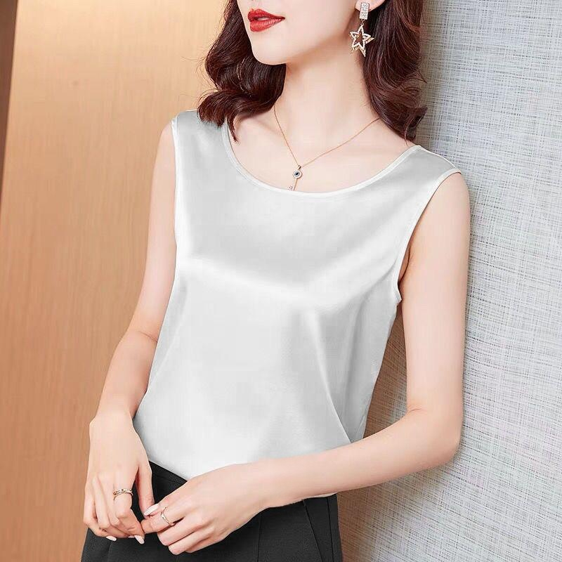 여성 인조 실크 반소매 셔츠 정장 이너웨어