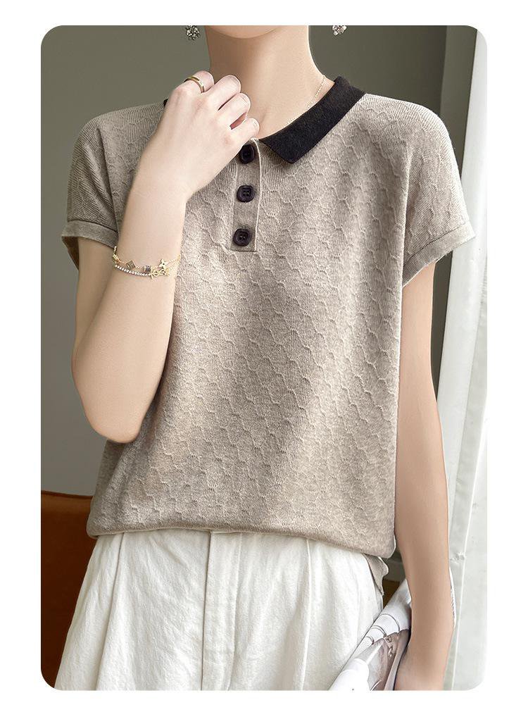 女性用ジャカード半袖ニットTシャツ