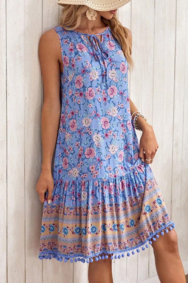 Bohemian Print Collar Dress