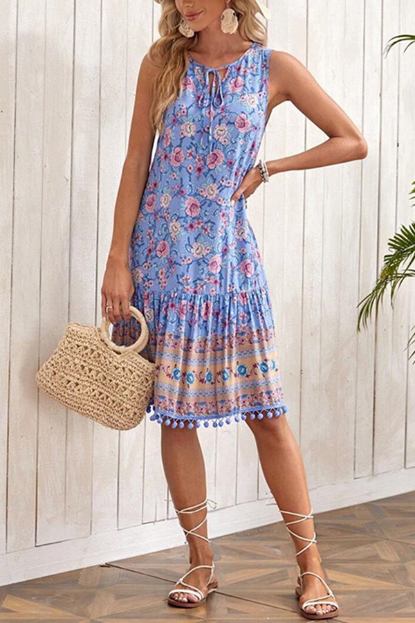 Bohemian Print Collar Dress