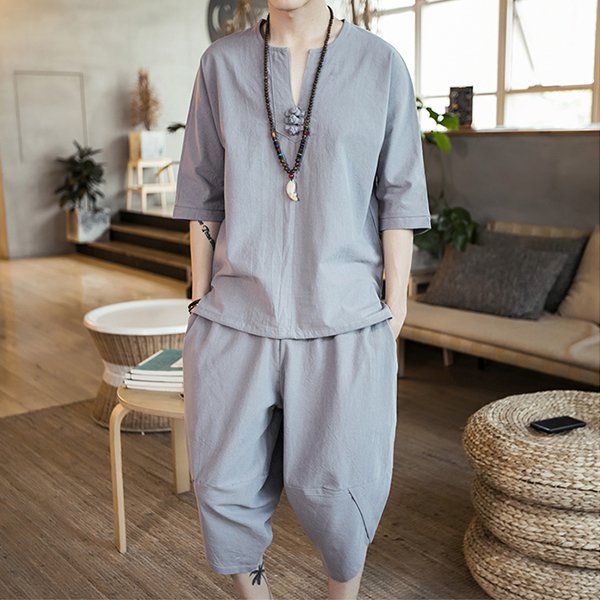 綿麻上下セット　紳士