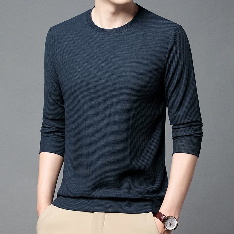 ワッフルロングスリーブメンズクルーネックインナーシャツ