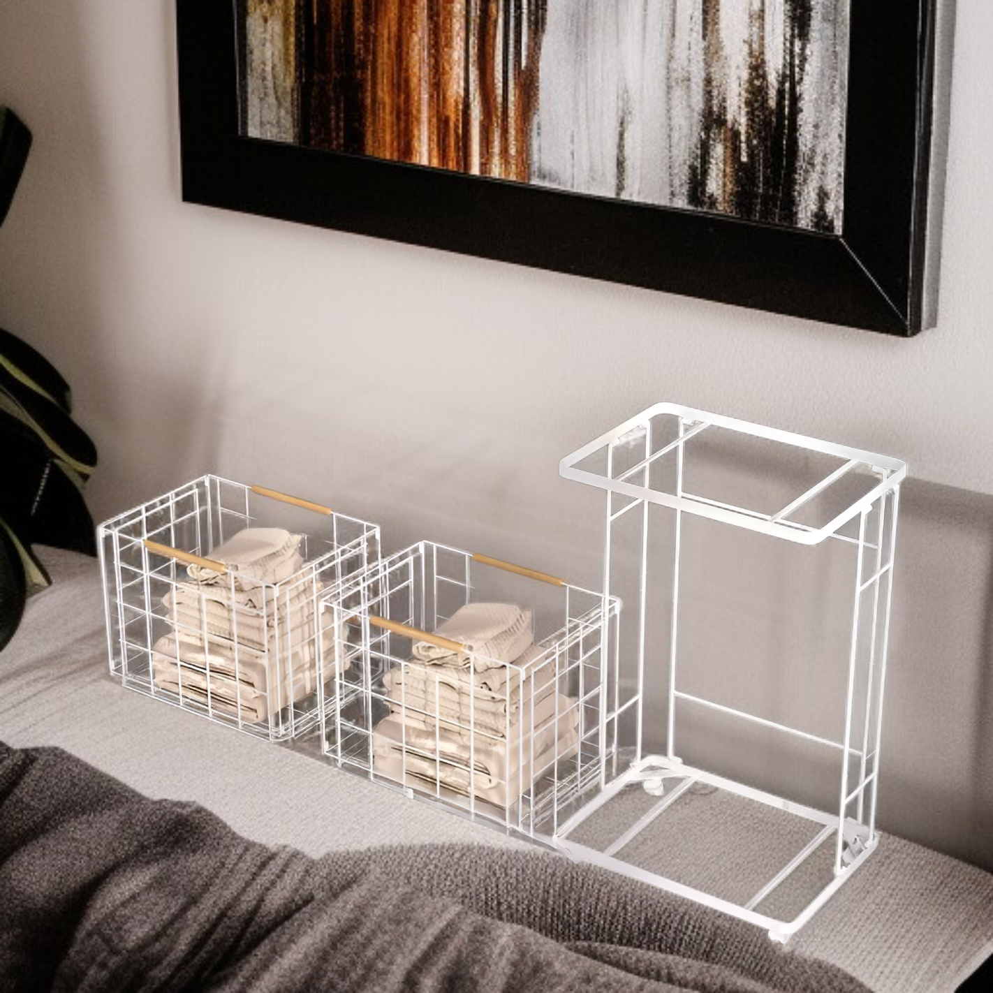 取り外し可能な汚れた衣類収納バスケット 北欧風ホーム 二層汚れた衣類バスケット 家庭用ラック バスルーム 取り外し可能な汚れた衣類収納バスケット ブルー 汚れた衣類