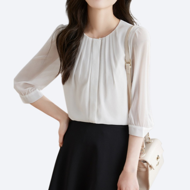여성용 여름 7부 블라우스