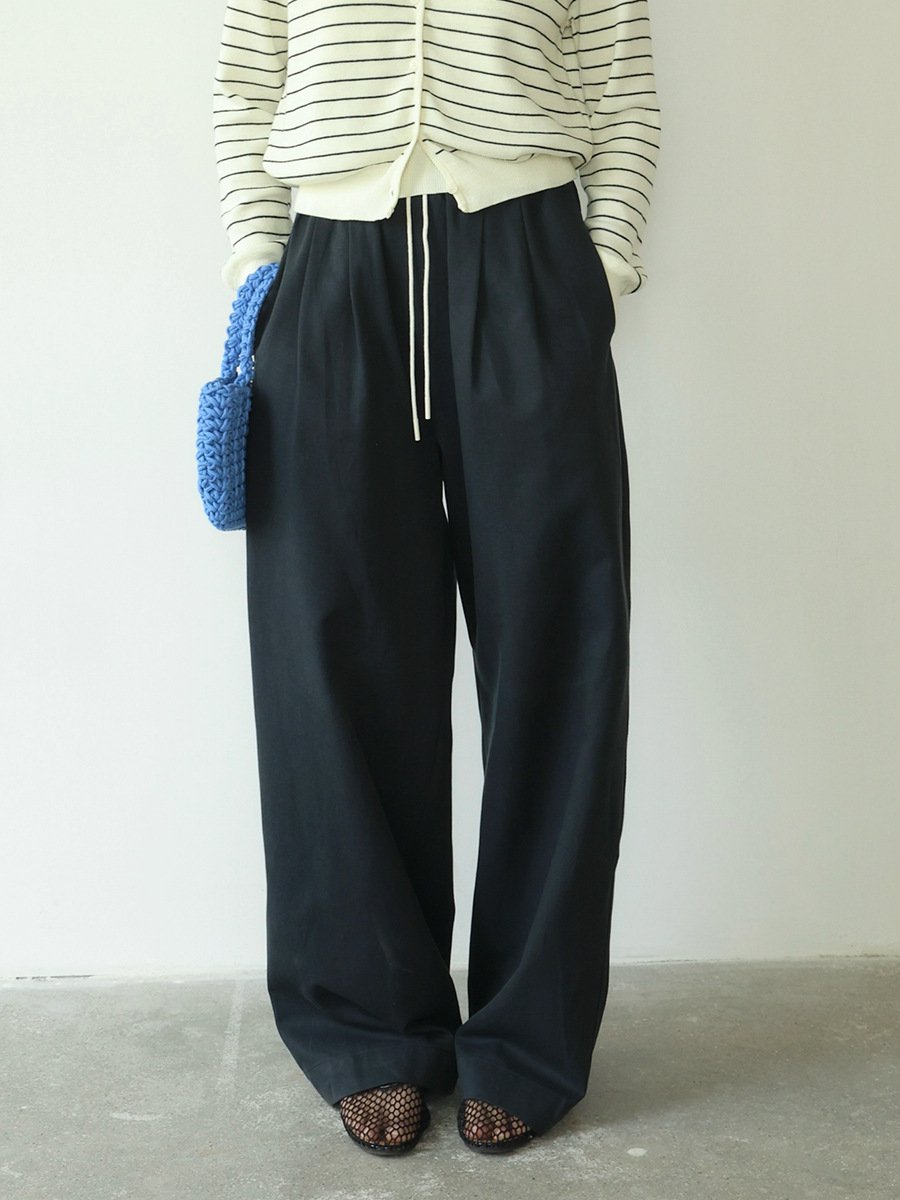 텐셀 코튼 와이드 레그 캐주얼 팬츠 신축성 하이웨스트 슬림 팬츠