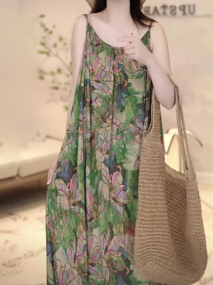 플라워 프린트 롱 원피스