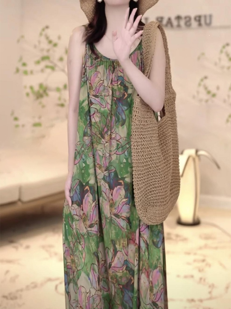 플라워 프린트 롱 원피스