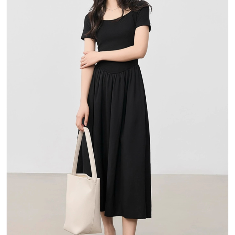 원피스 여 허리 A라인 스커트 날씬해 보이는 롱 스커트 헵번 원피스