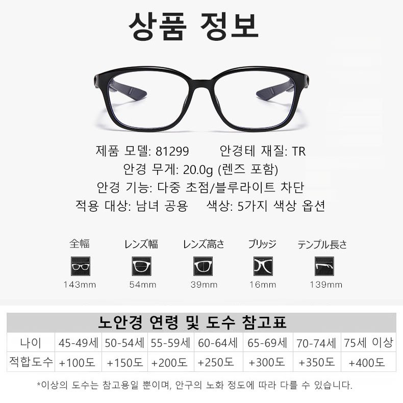 블루라이트 차단 자동 줌 다초점 원근겸용 노안안경