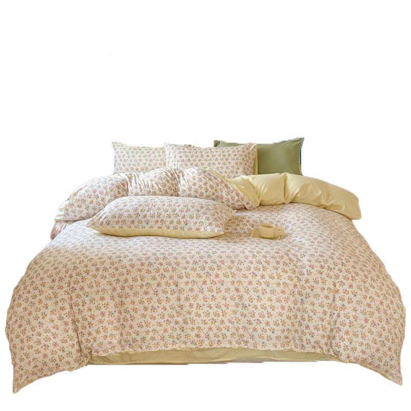 A등급 이중 거즈 4종 세트, 자카드 작은 죽면 3종 세트, 학생 기숙사용 인스타 감성 신선한 꽃무늬 침구 세트