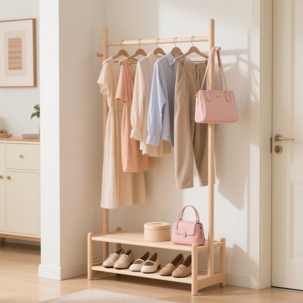 홈 심플 솔리드 우드 옷 건조대