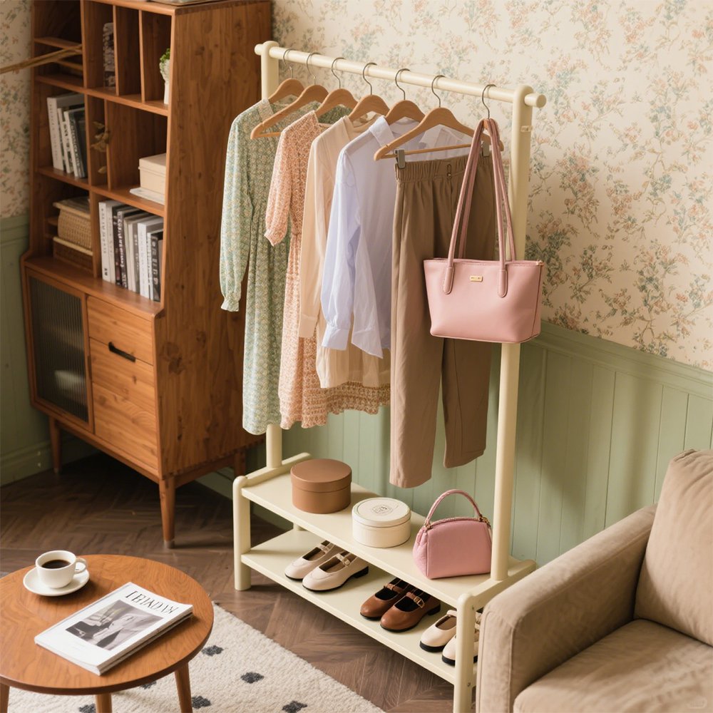 심플한 원목 옷 건조대 전체 이미지